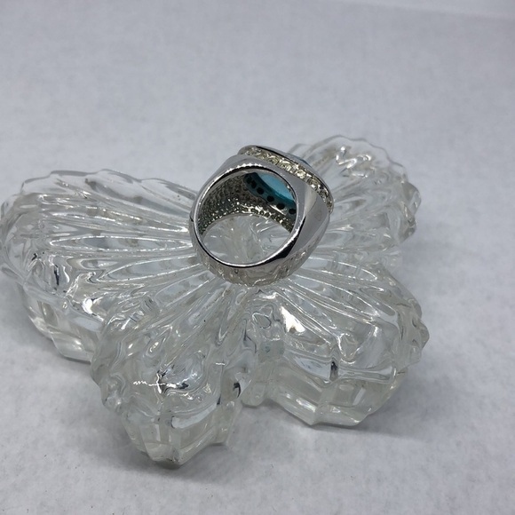 Vintage silver tone faux topaz costume ring statement JA - Picture 5 of 7